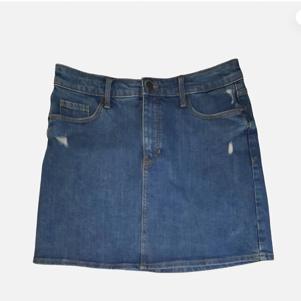 OLD NAVY Blue Denim A-Line Mini Skirt Lightly Distressed Zip Fly Women's Size 10